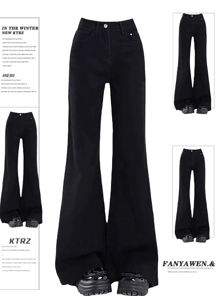 

plus Size Fleece Lined Thickened Micro Flared Denim Jeans Women's Autumn Winter Wide Leg Pants Elastic Slimming Hoof Pants