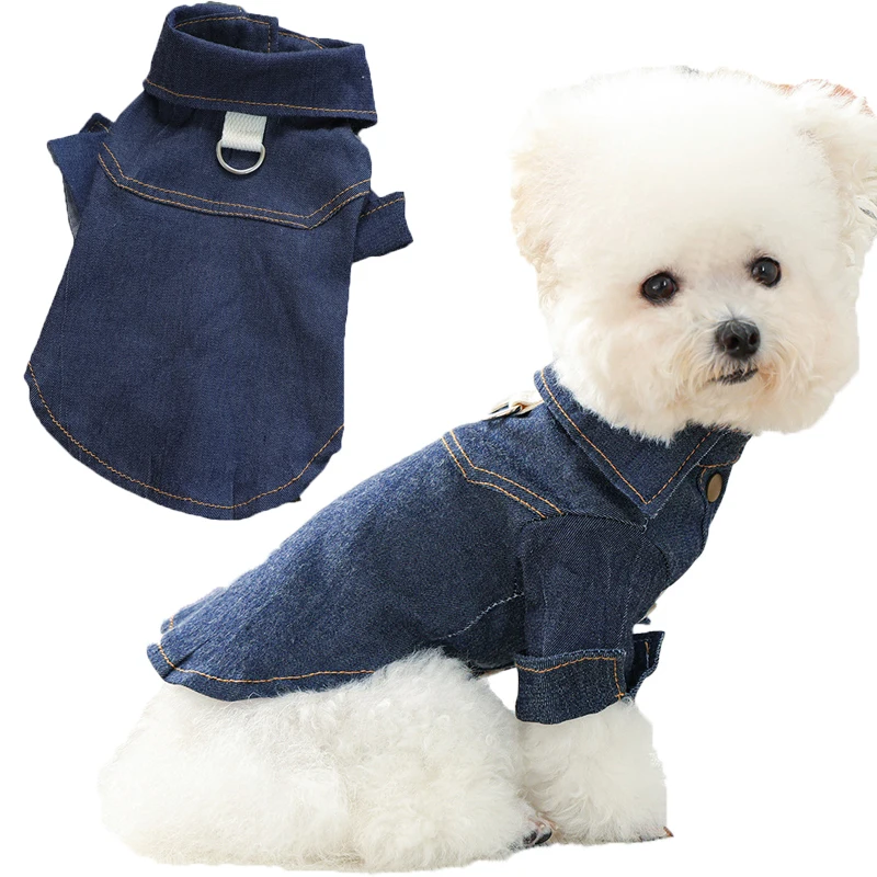 

Denim Dog Clothes Deep Blue T-shirt Clothing For Small Medium Dogs Dachshund Cowboy Costume Puppy Clothes Shirt Pet Supplies XS