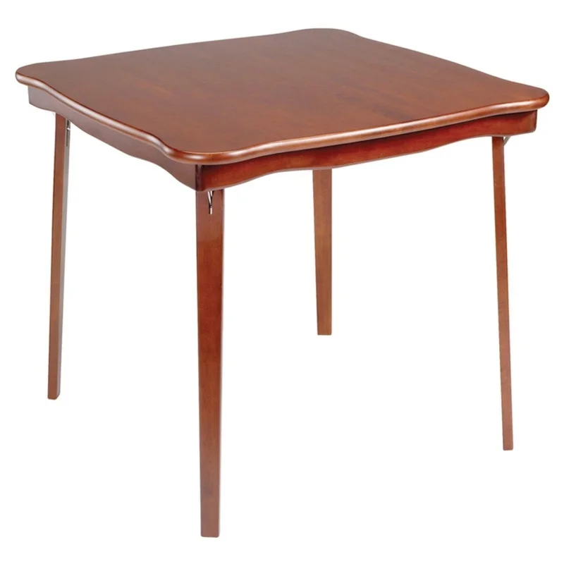 

Solid Wood Folding Game Table Scalloped Edge Compact Indoor Use Lightweight Easy Storage Folding Table Extra Seating