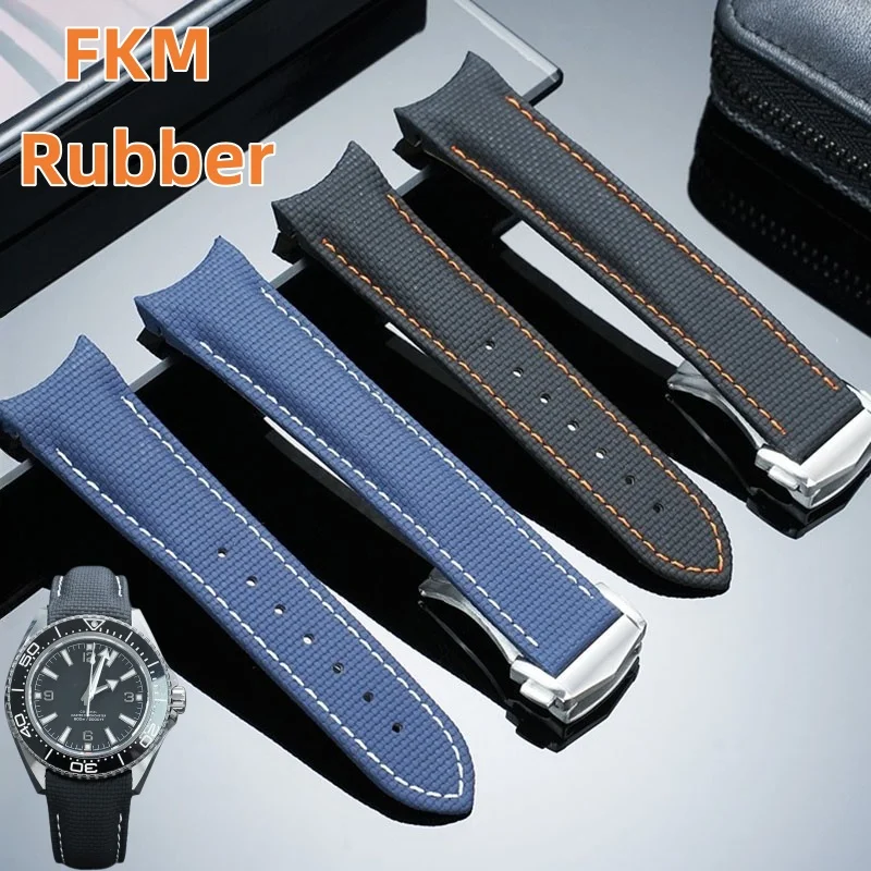 

Новый мягкий ремешок для часов из FKM-резины 21 мм для Omega Seamaster 600 с изогнутым концом и застежкой из нержавеющей стали