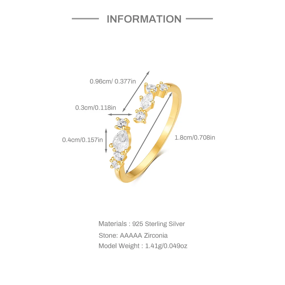 CANNER 925 Silver Sweet Four Leaf Flower Rings For Women 18K Gold Adjustable Zircon With Super Sparkling Star Points Ins Gift