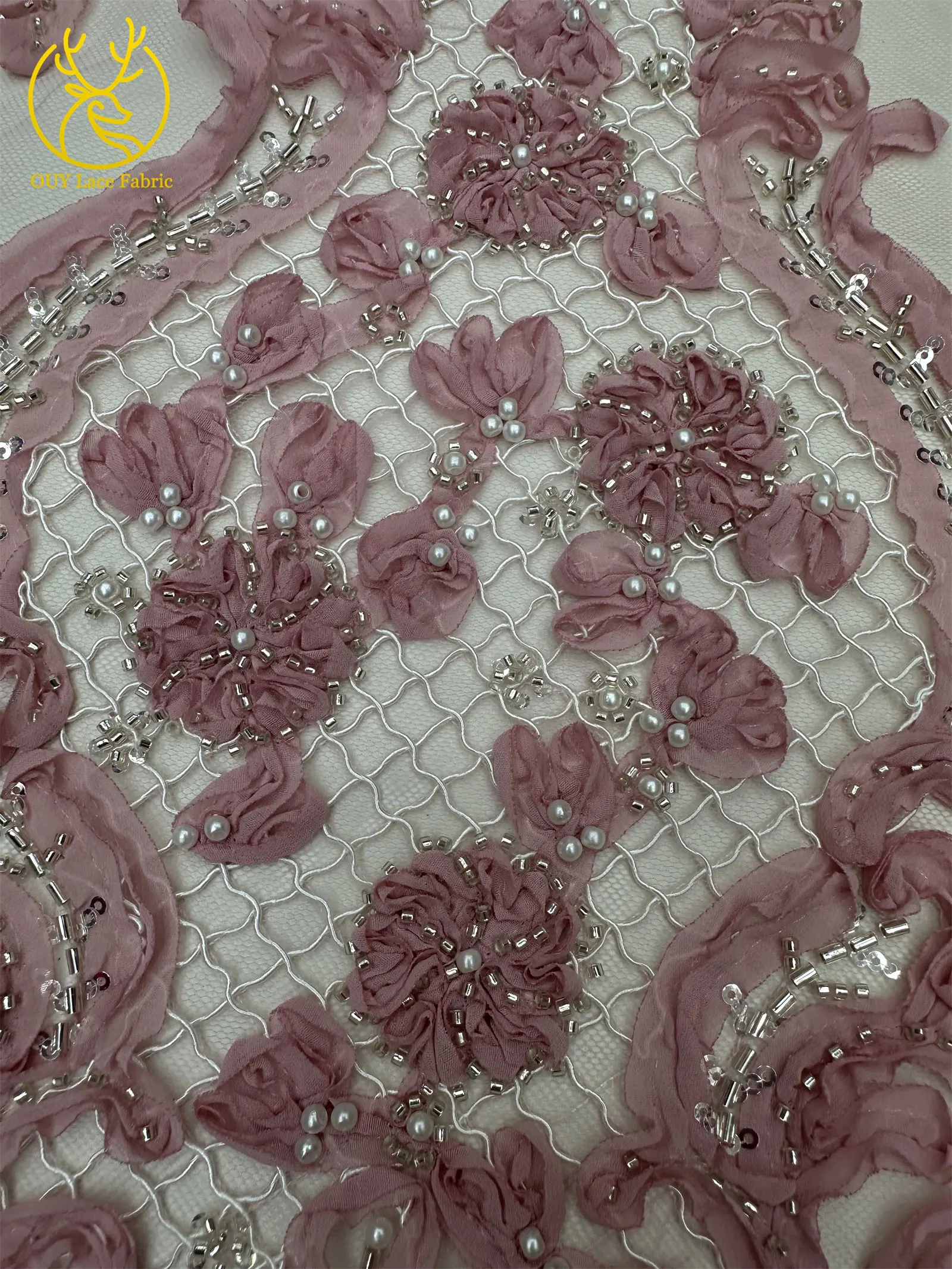 3D Afrikanischer Perlen-Spitzenstoff Schwarz Rot Luxuriöser Hochwertiger Französischer Pailletten-Tüll für Damen Abendkleid DIY Nähen 5 Yards – Detail 11