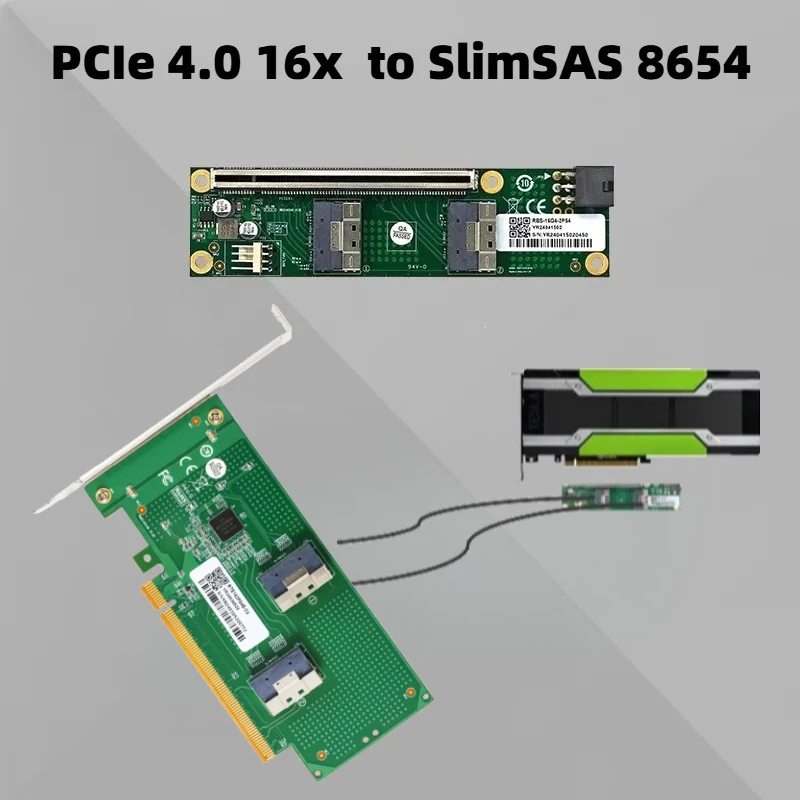 PCIe 4.0 X16 To 2x SlimSAS SFF-8654 8i Adapter Card 2U- External GPU Graphics Video Card Expansion Riser Card for Gen4 PCIe Slot