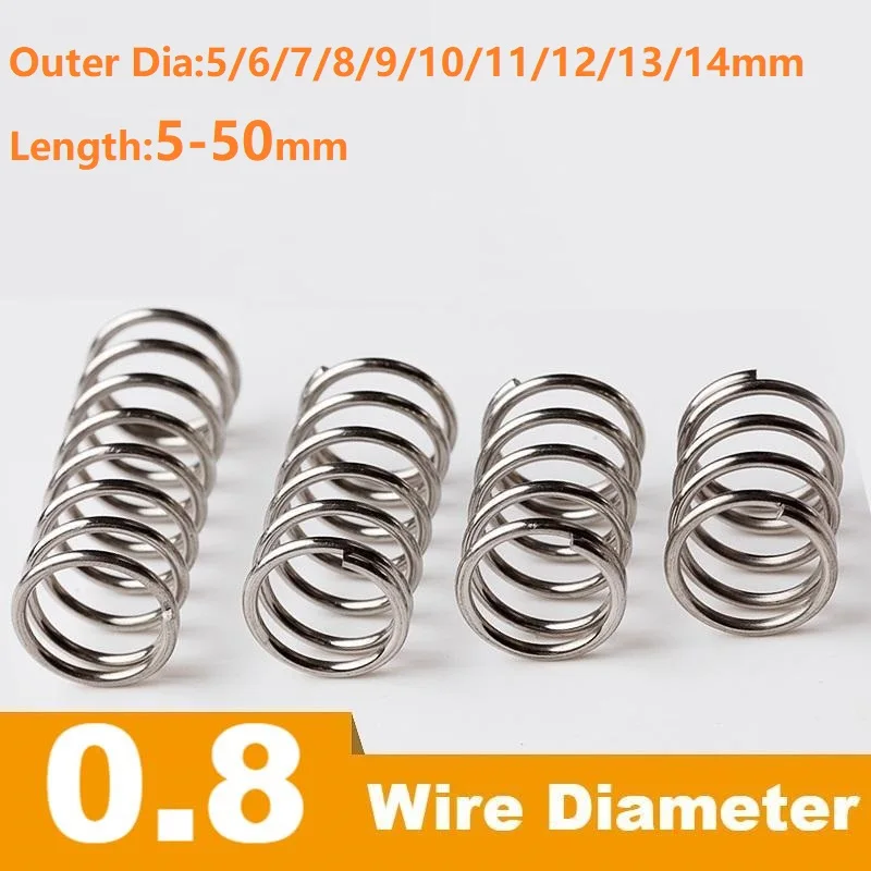 304 stainless steel compression spring, Micro spring,Wire Dia 0.8mm,OuterDia5/6/7/8/9/10/11/14mm,Length 10/15/20/25/30/40/50mm.