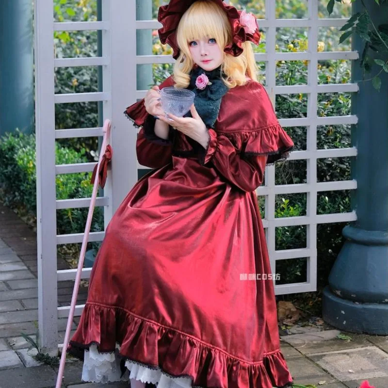 Reiner Rubin Shinku Cosplay Costume Anime Rozen Maiden Women Cute Red Dress Pure Ruby Cosplay Lolita Hat Wig Halloween Set