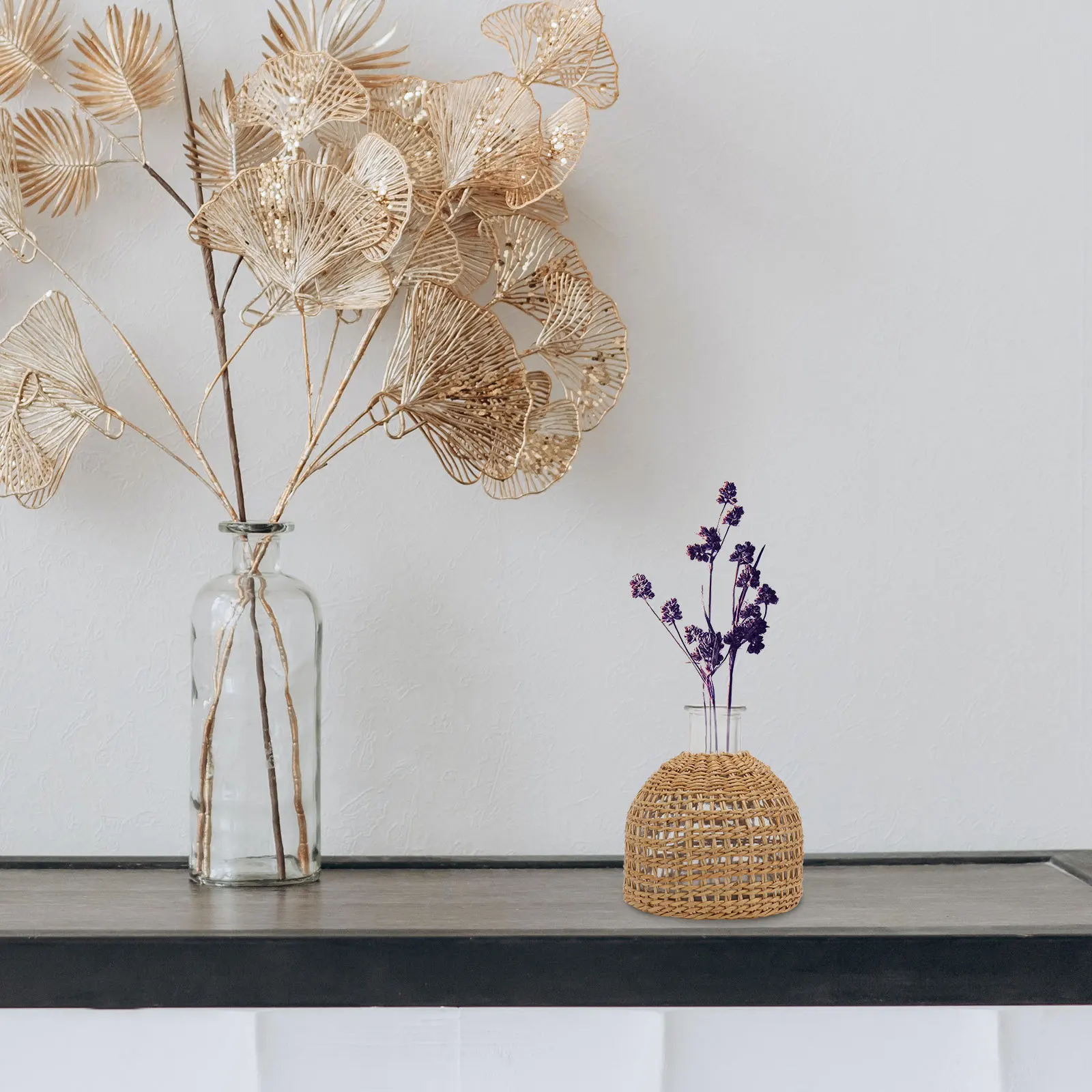 

1Pcs Grass Woven Glass Vase Long-Lasting Natural Simple Flower Planter Home Desktop Decorative Vase Flower Arrangement Holder