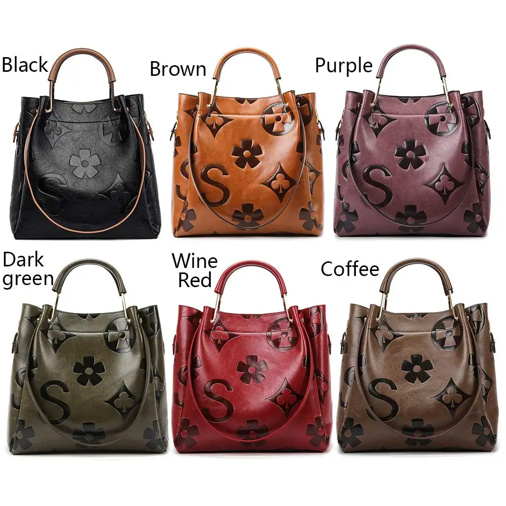 

Bucket Bag PU Leather Crossbody Bag Embossed Handbag Large Capacity Top Handle Shoulder Bag for Women