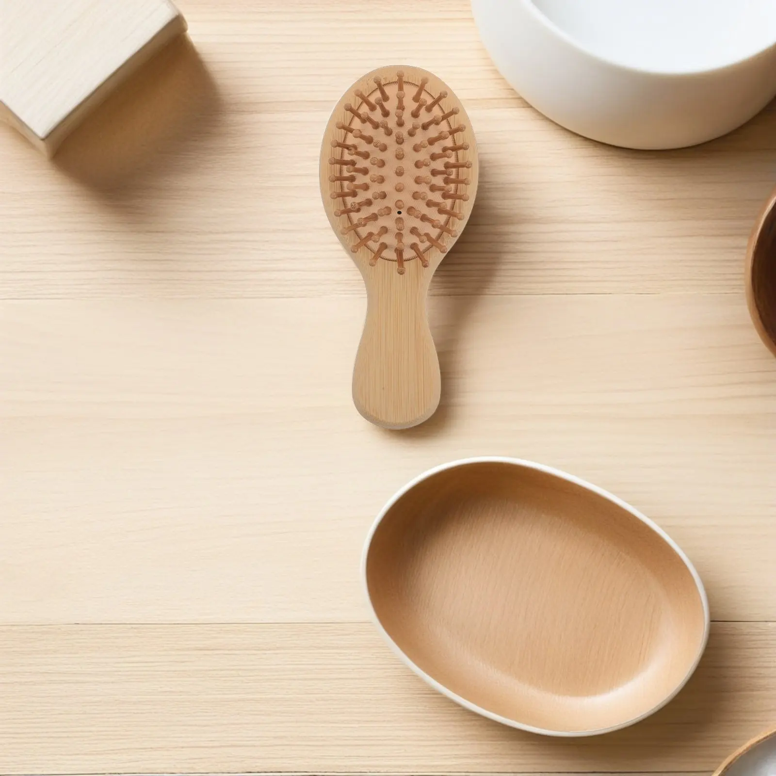 

Mini Bamboo Massage Comb Portable Airbag Scalp Massager Anti Static Wide Tooth Hair Brush for Women Travel Home Office Purse