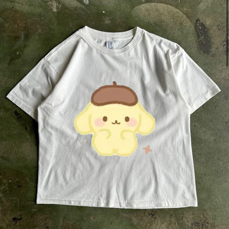 New Style Summer Sanrio Short Sleeve T-Shirt Kawali Pompompurin Pure Printed Japanese Style Y2K T-shirt Versatile Top