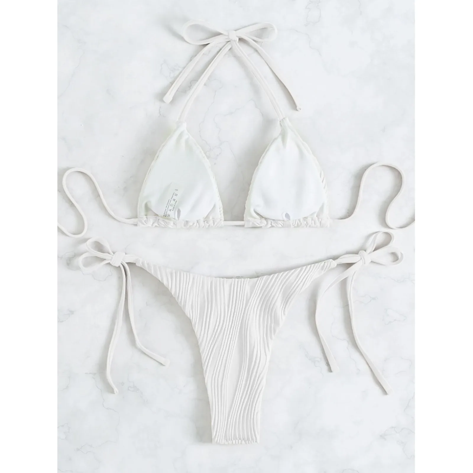 Bañador blanco con cordones para mujer, Bikini con Espalda descubierta, traje de baño Sexy de Color sólido, ropa de playa para vacaciones, 2023