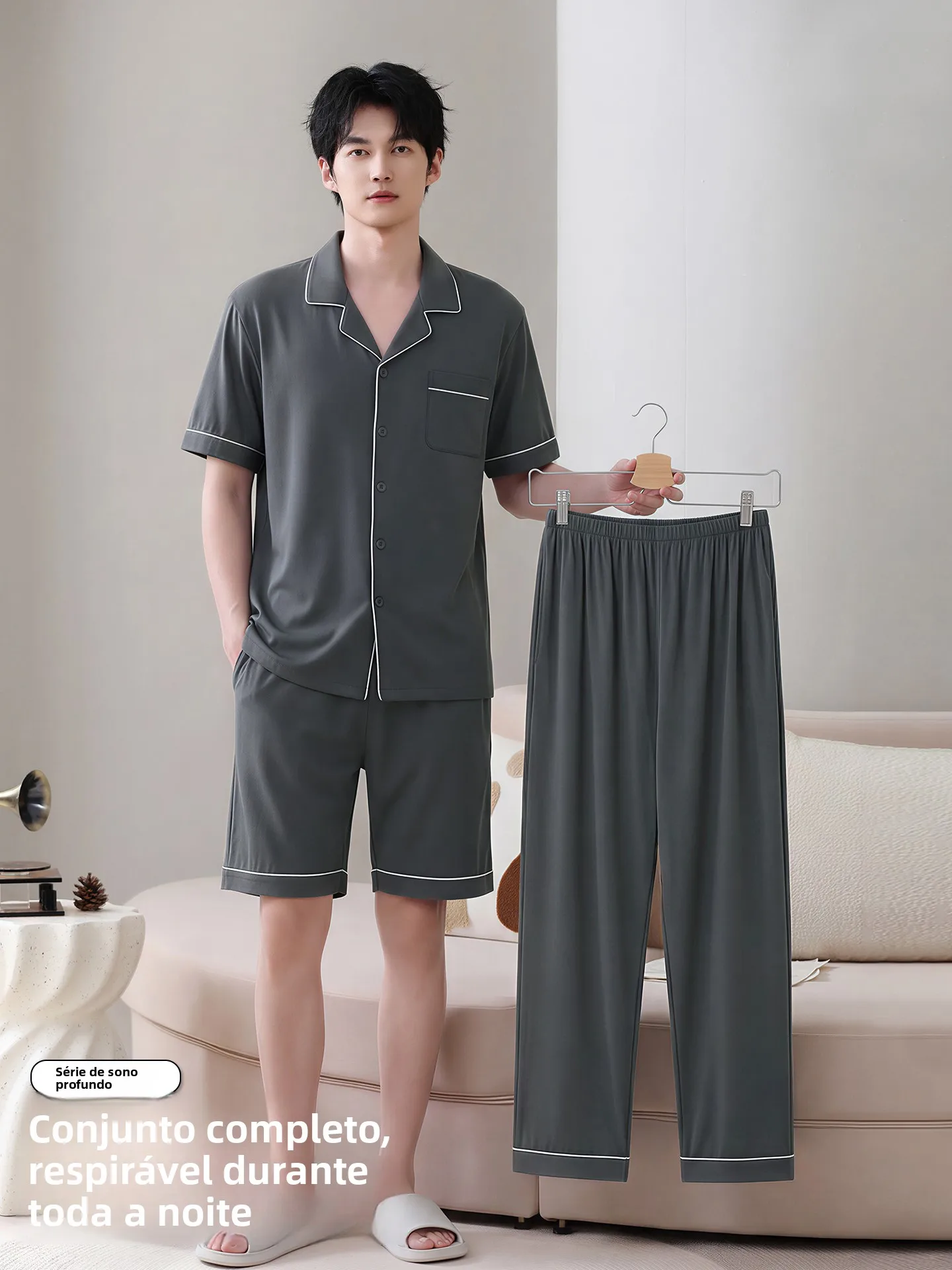 fenteng-care-men's-summer-cotton-pajamas-short-sleeve-three-piece-set-large-size-casual-home-wear-comfortable-breathable