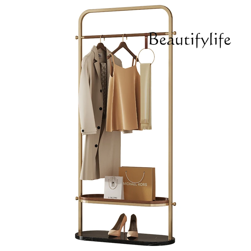 

Stainless steel bedroom hanger floor light luxury household solid wood coat rack modern metal rack