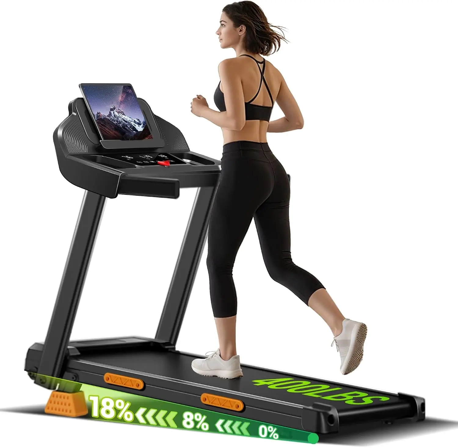 Home Treadmill with 18% Incline, Supports Up to 400 lbs for Home Use