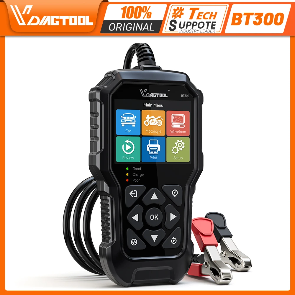 VDIAGTOOL BT300 Automotive Battery Tester 5-3000 CCA Test Battery Health Check 6V /12V Battery Analyzer for Motorcycle Car