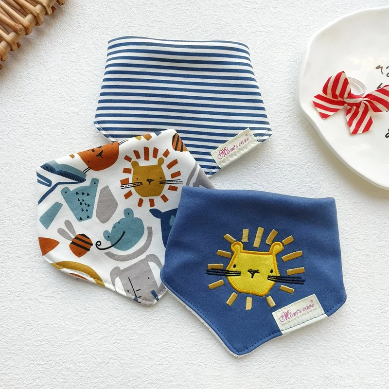 

3Pcs/lot Baby Bibs Double-Layer Pure Cotton Thickened Triangle Towels Embroidery Cartoon Cotton Newborn Bib Adjustable 0-3Y