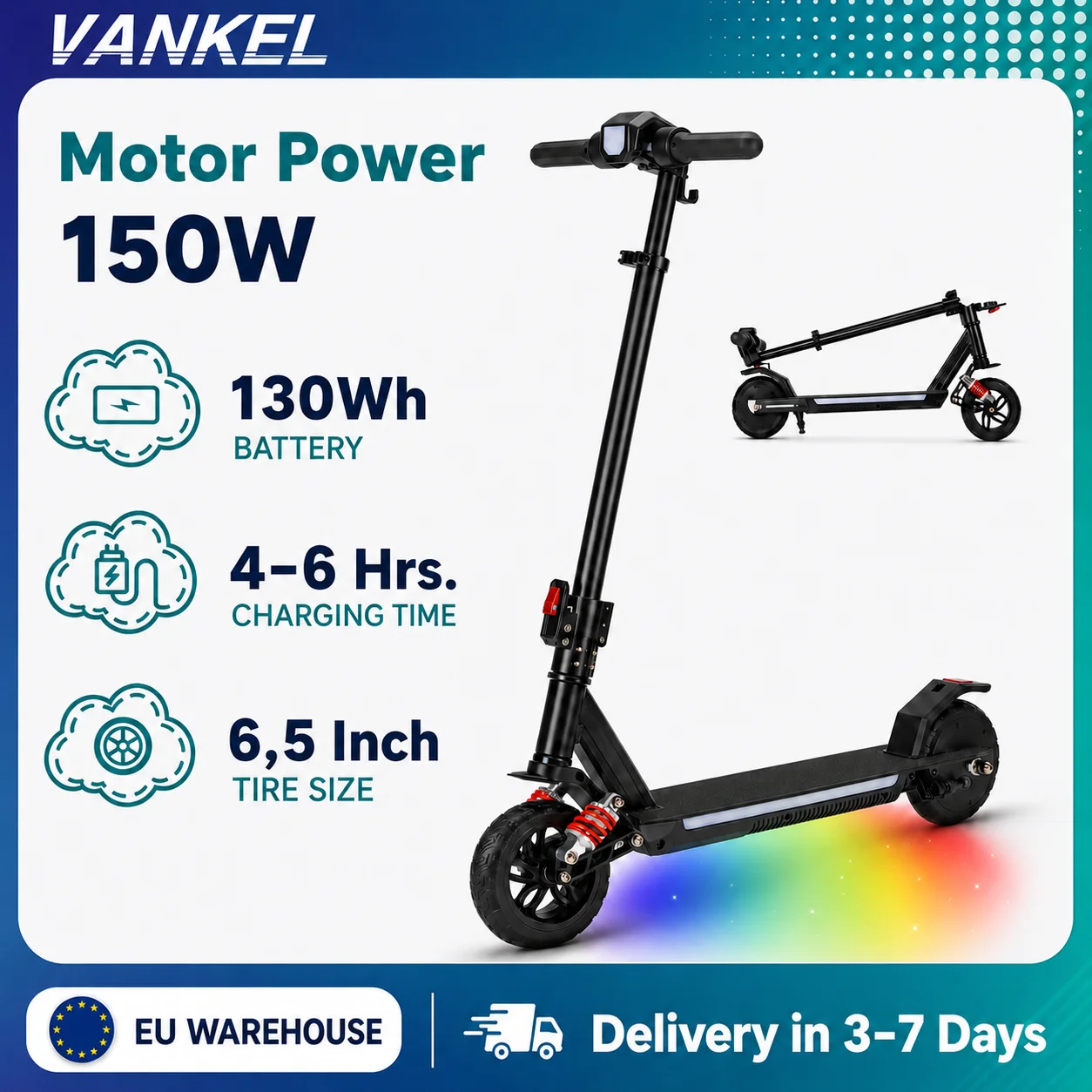 Sinaopus 6,5-Zoll-Elektroroller für Kinder, faltbarer E-Scooter mit 150-W-Motor, 130-Watt-Stromakku, Vorderradaufhängung, LED-Display und 3-fach höhenverstellbarem Lenker, ideales Geschenk für Kinder