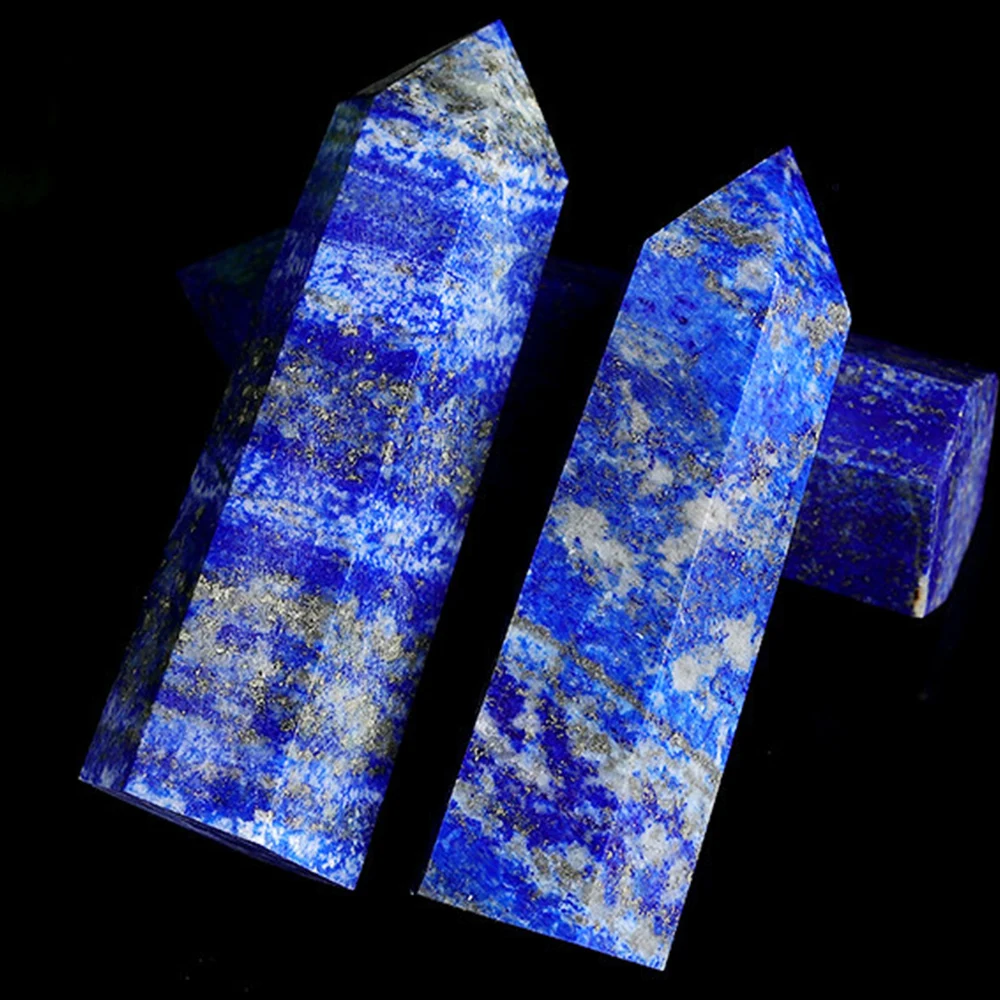 Lapis Lazuli Stone Pointed Hexagonal Prism Lazuli Stone Single Point Wand Tower Crystal Crafts Ornament Gifts Home Decoration