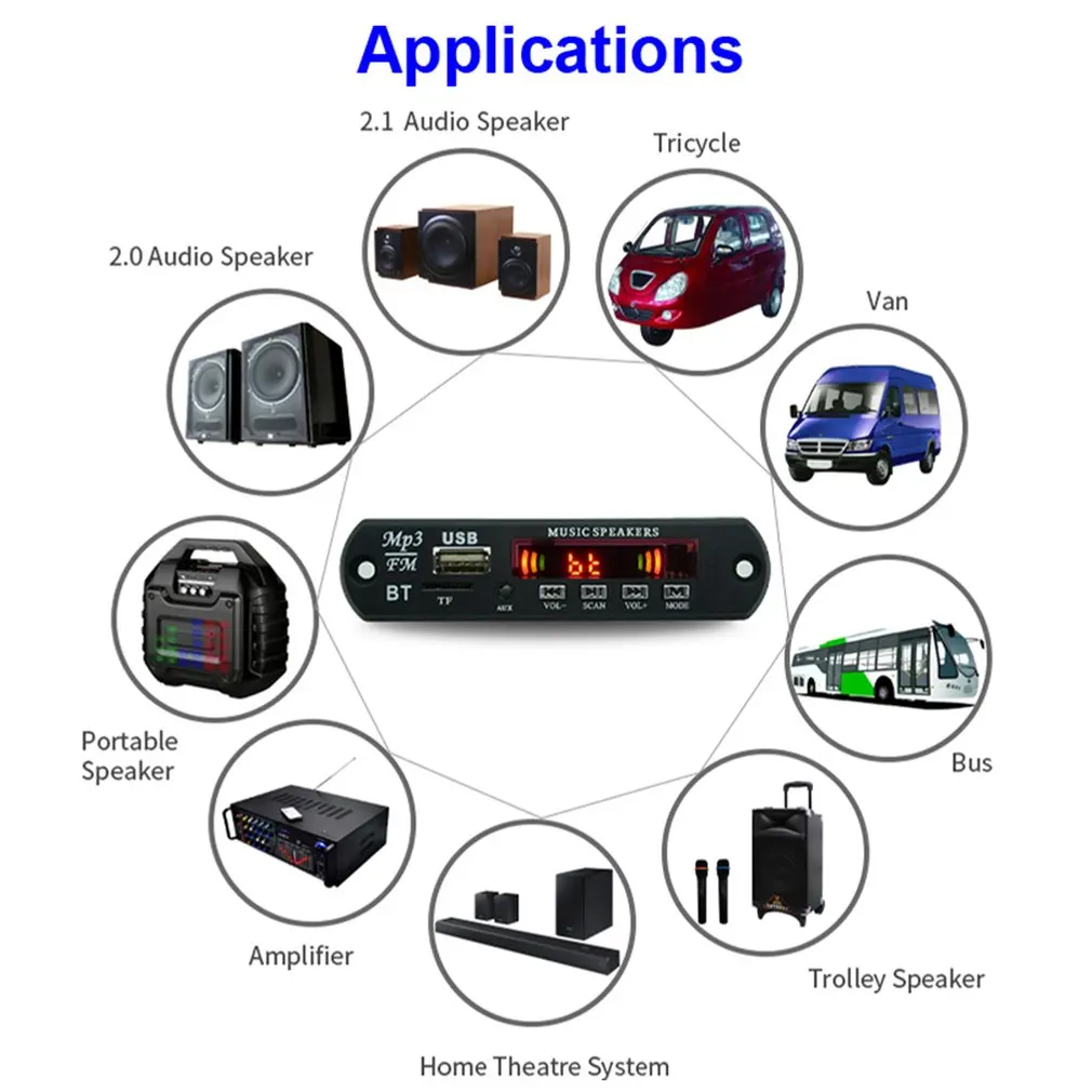 Wireless Bluetooth 5.0 12V MP3 WMA Decoder Board Car Audio USB TF FM Radio Module Color Screen MP3 Player with Remote Control