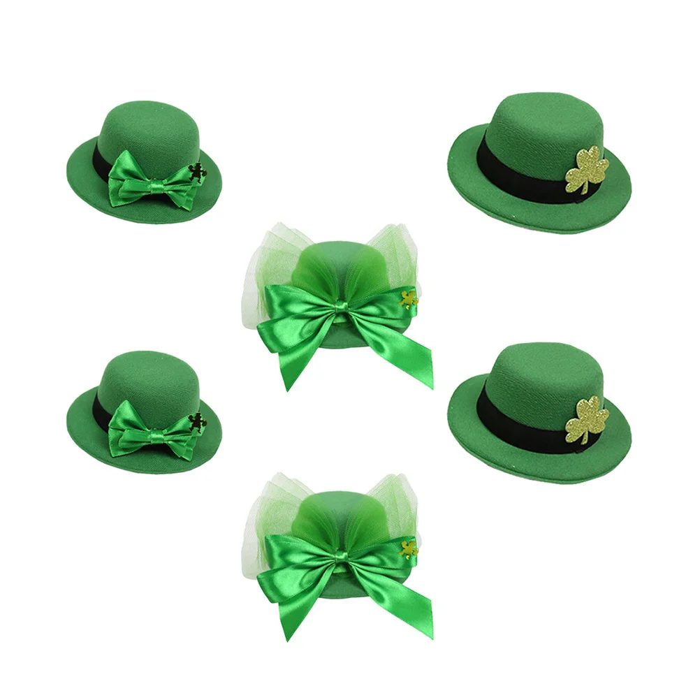 6 قطعة غطاء الرأس الأخضر عيد القديس باتريك دبابيس الشعر Leprechaun قبعة مقاطع النساء الدعائم الطرف عيد باتريك دبوس الشعر Bowknot قبعة دبوس الشعر