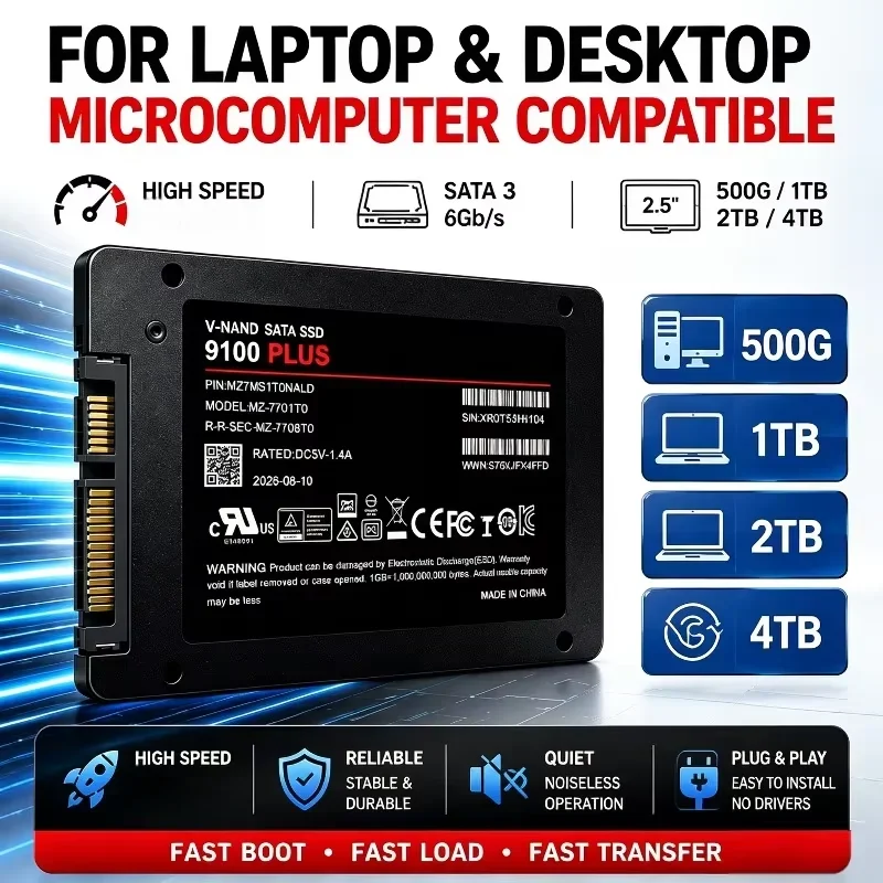 High Speed 1TB 2TB 4TB SATA3 Internal 9100 PLUS SSD Solid State Disk for Desktop Microcomputer Laptop Pro Use
