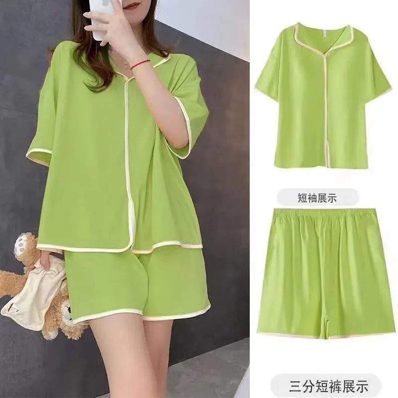 

Summertime Pajamas Female Thin Cool Feeling Simple Pajamas Short-sleeved Shorts Two-piece Loose Loungewear Can Worn Outside