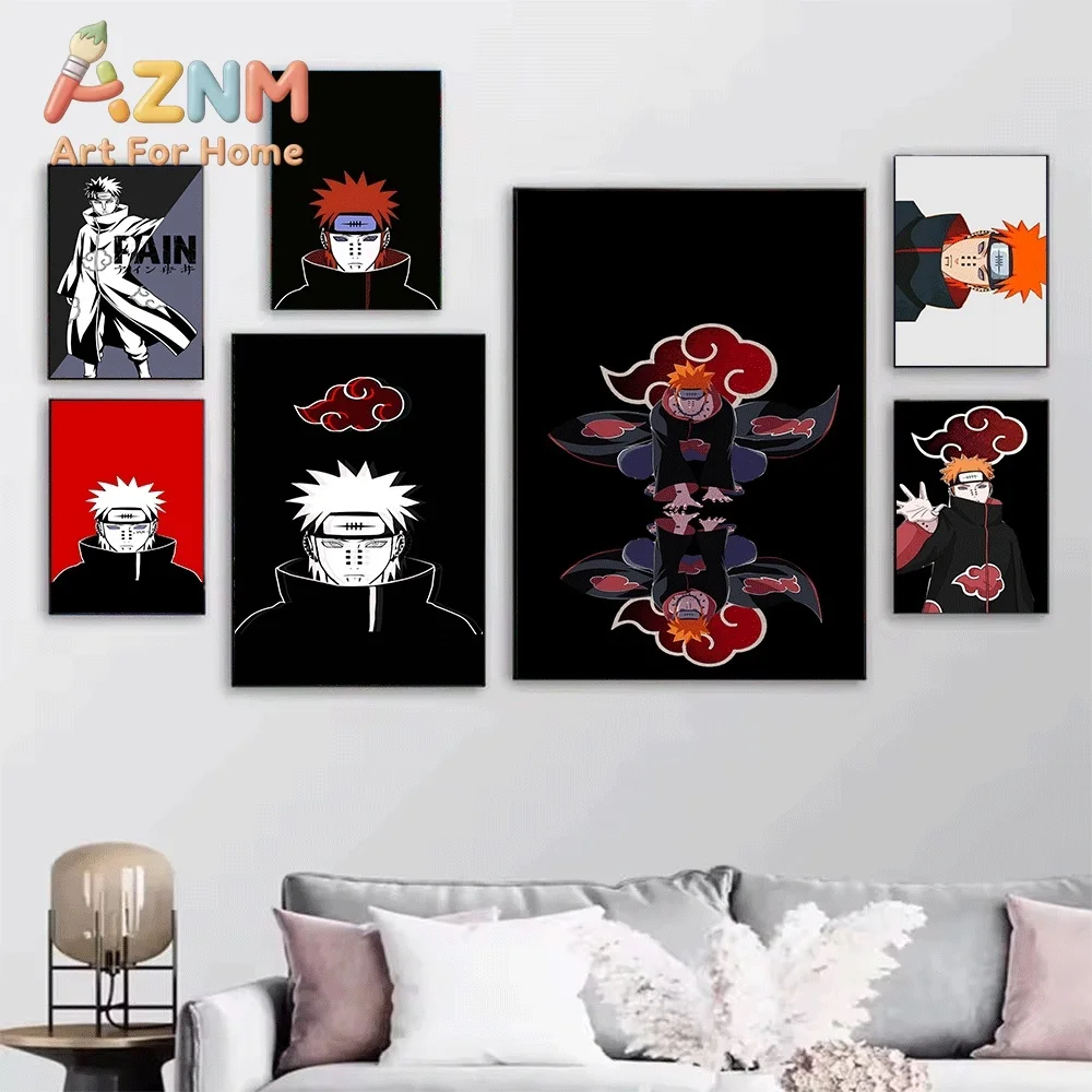 Naruto Pain Akatsuki Anime Canvas Wall Art Print, Minimalist Black Background Manga Character Poster, Unframed Canvas Painting