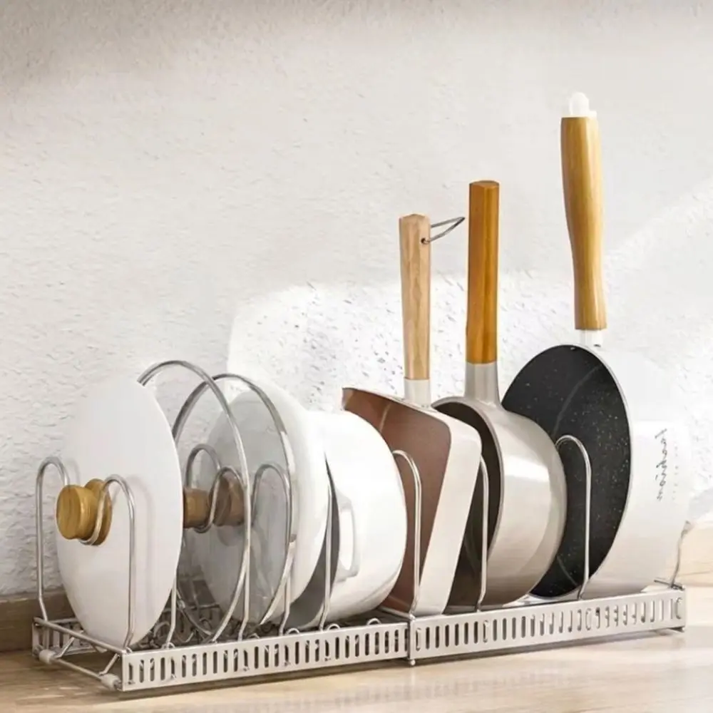 Sturdy Stainless Steel Pot Lid Storage Rack Smooth Polishing Multiple Separated Curved Brackets Cutting Board Holder