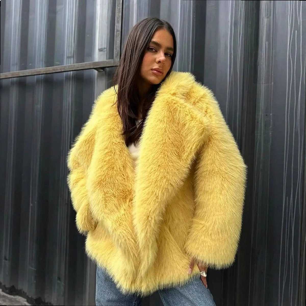 Cross border trade high quality plus size faux fur long coat women eco-friendly plush vintage winter lapel overcoat - view 3