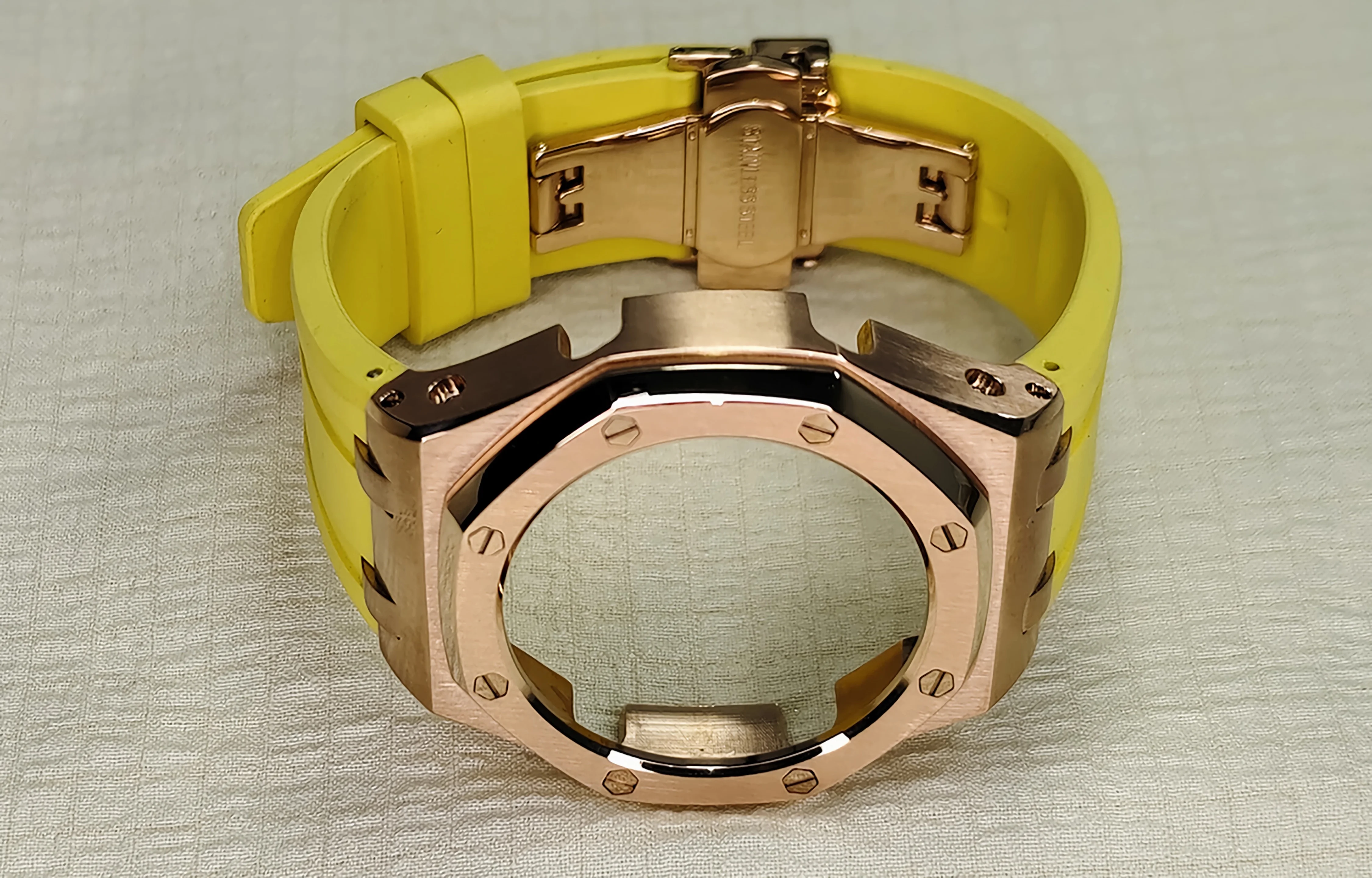 Casioak GA2100 GA2110 rRose gold custodia in acciaio inossidabile giallo fluorurubber stra Set di custodie integrate Mod kit cinturino in acciaio AP