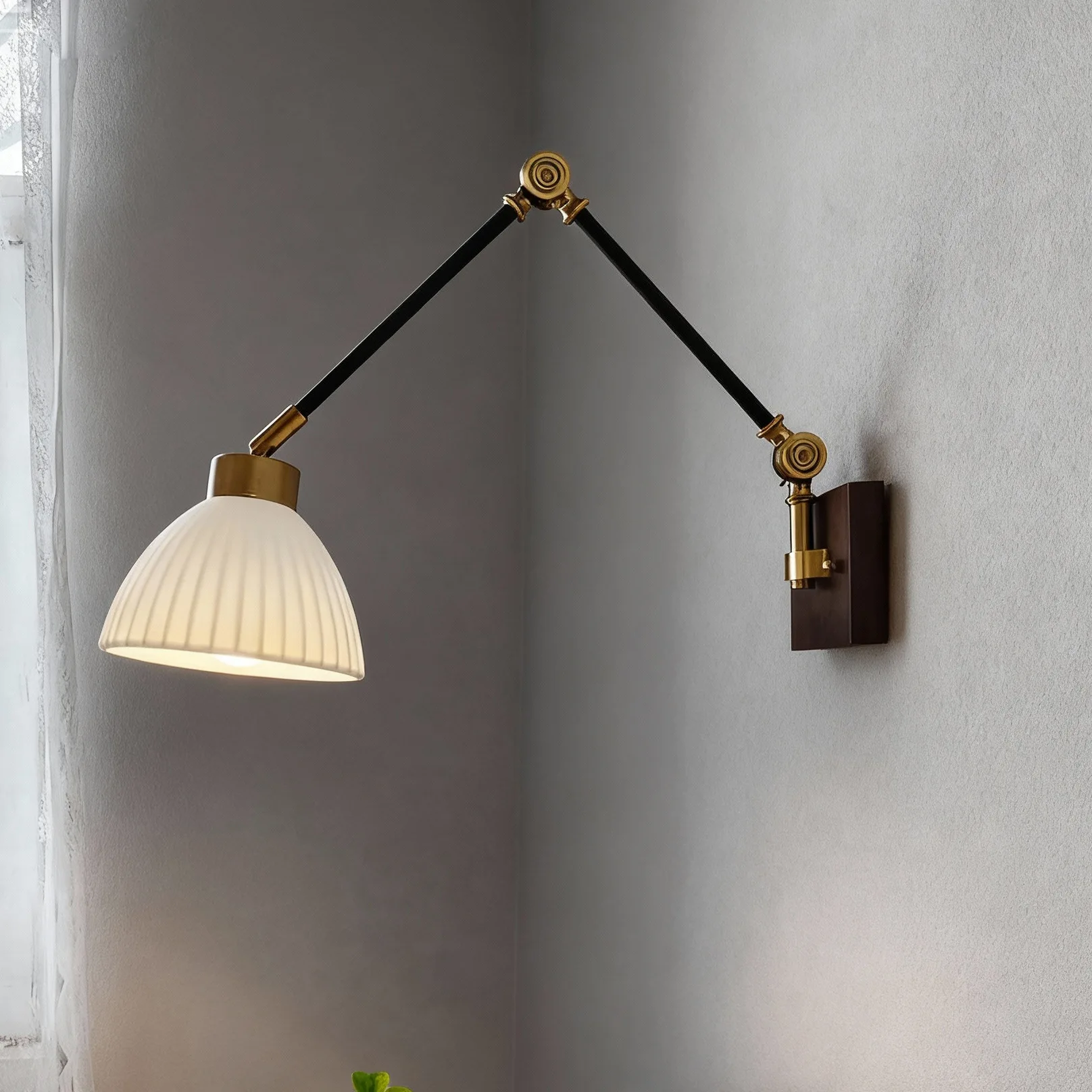 Retractable Walnut Swing Arm Sconce Nordic Wabi-Sabi Foldable Reading Lamp for Bedside Sofa Bedroom Study Vintage Japanese Decor