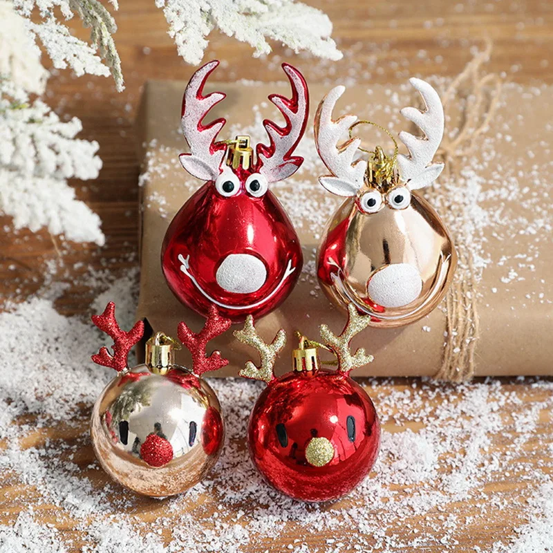 

2pcs 5cm XMAS Plastic Shatterproof Ball with Antlers Red Gold Colors for Christmas Tree Hanging Ornaments Home Decoration Gift
