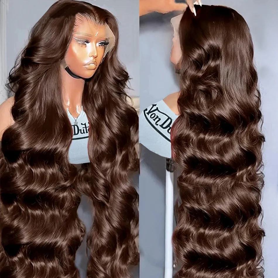 

Chocolate Brown 13X6 Hd Lace Frontal Wigs Human Hair Body Wave Brazilian Hairs Lace Front Wigs For Woman 30 32 Inch 220 Density