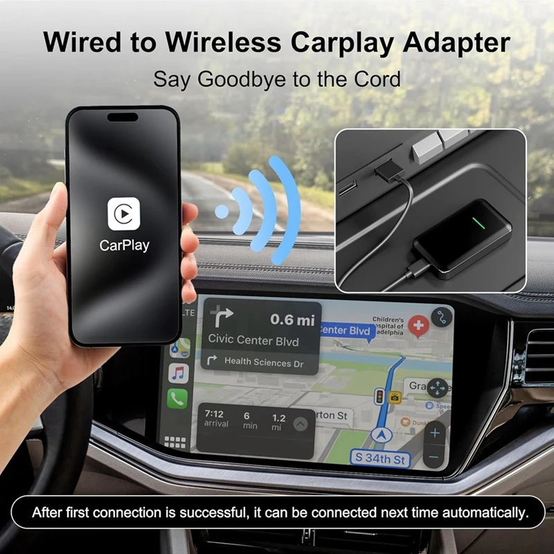 Wireless Carplay Adapter, Plug & Play Carplay Dongle, USB/Type-C Wired To Wireless Carplay Adaptor