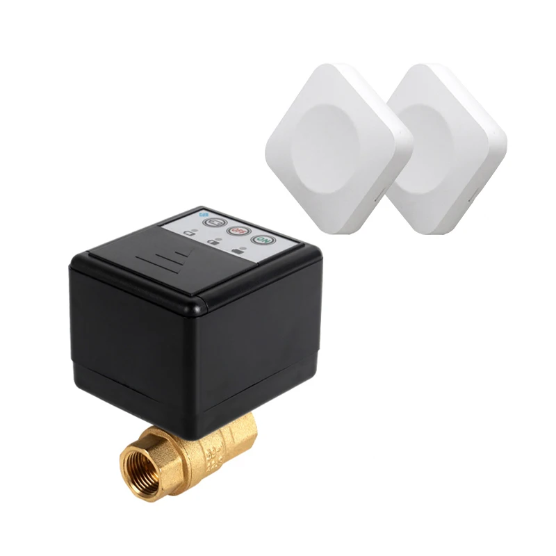 water leak control detector de fugas de agua DN15 DN20 DN25 electric valve with 2pc wireless sensor for security protection