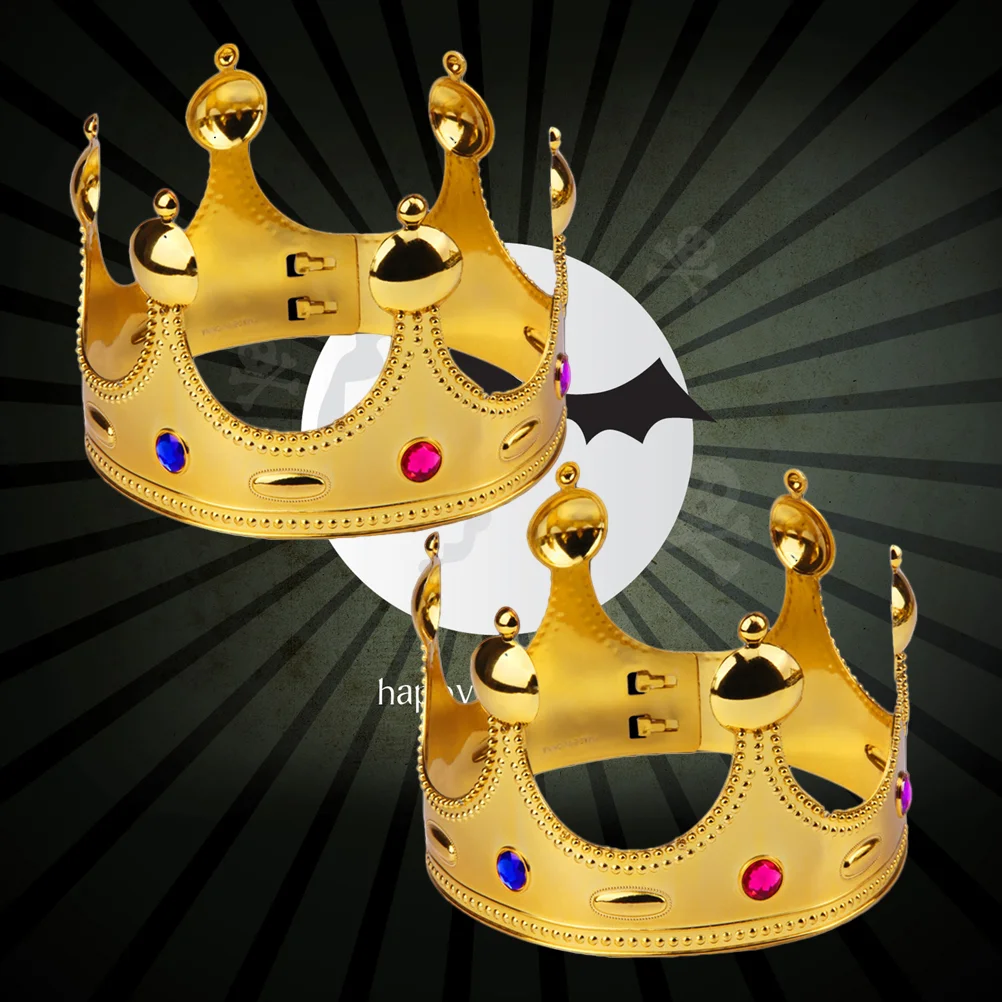 2 Pcs Monarch Crown Halloween Party King Golden Prop Royal Medieval The