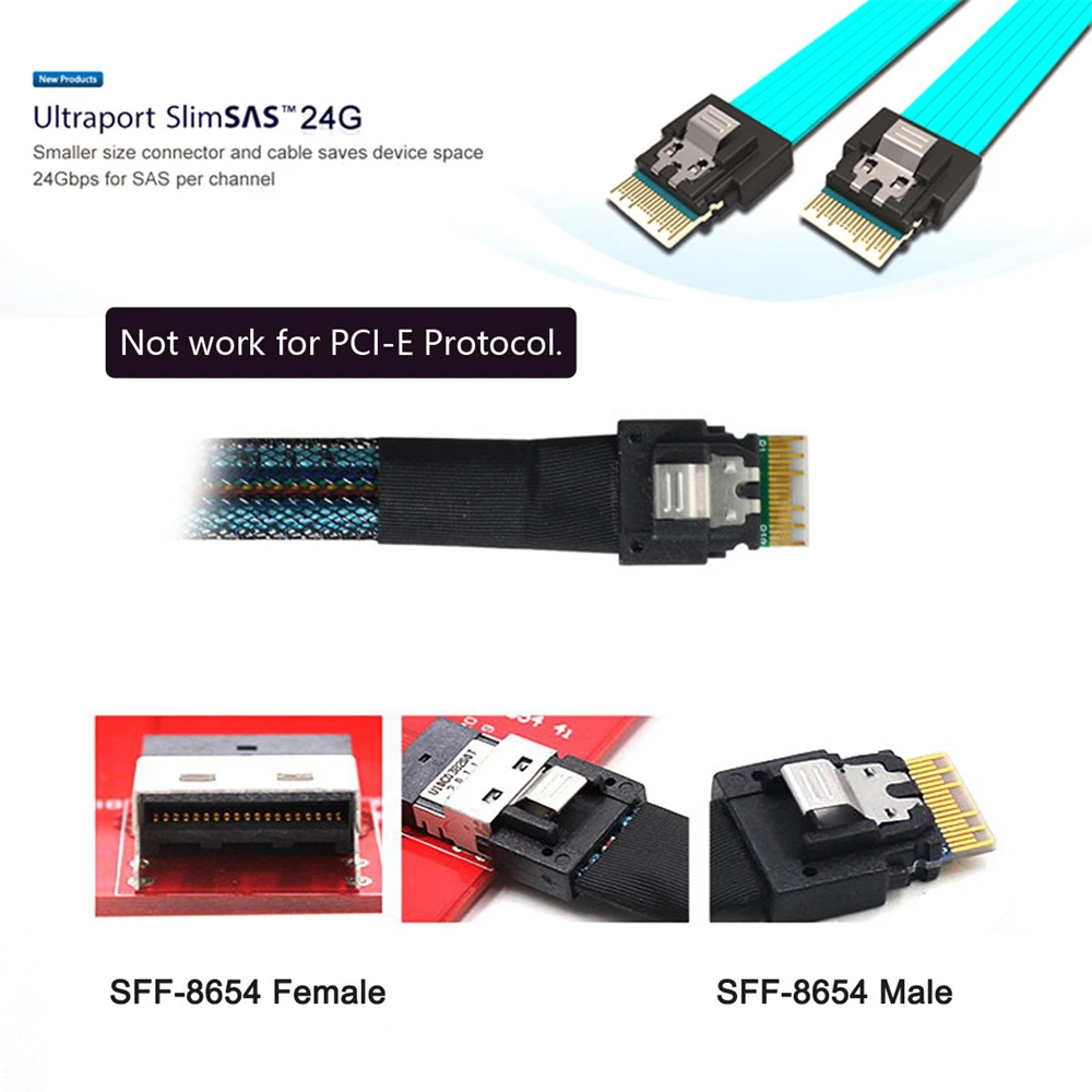 Slimline SAS 4.0 SFF-8654 4i 38pin Host to 4 SAS 29pin SFF-8654 Target Hard Disk Fanout Raid Cable