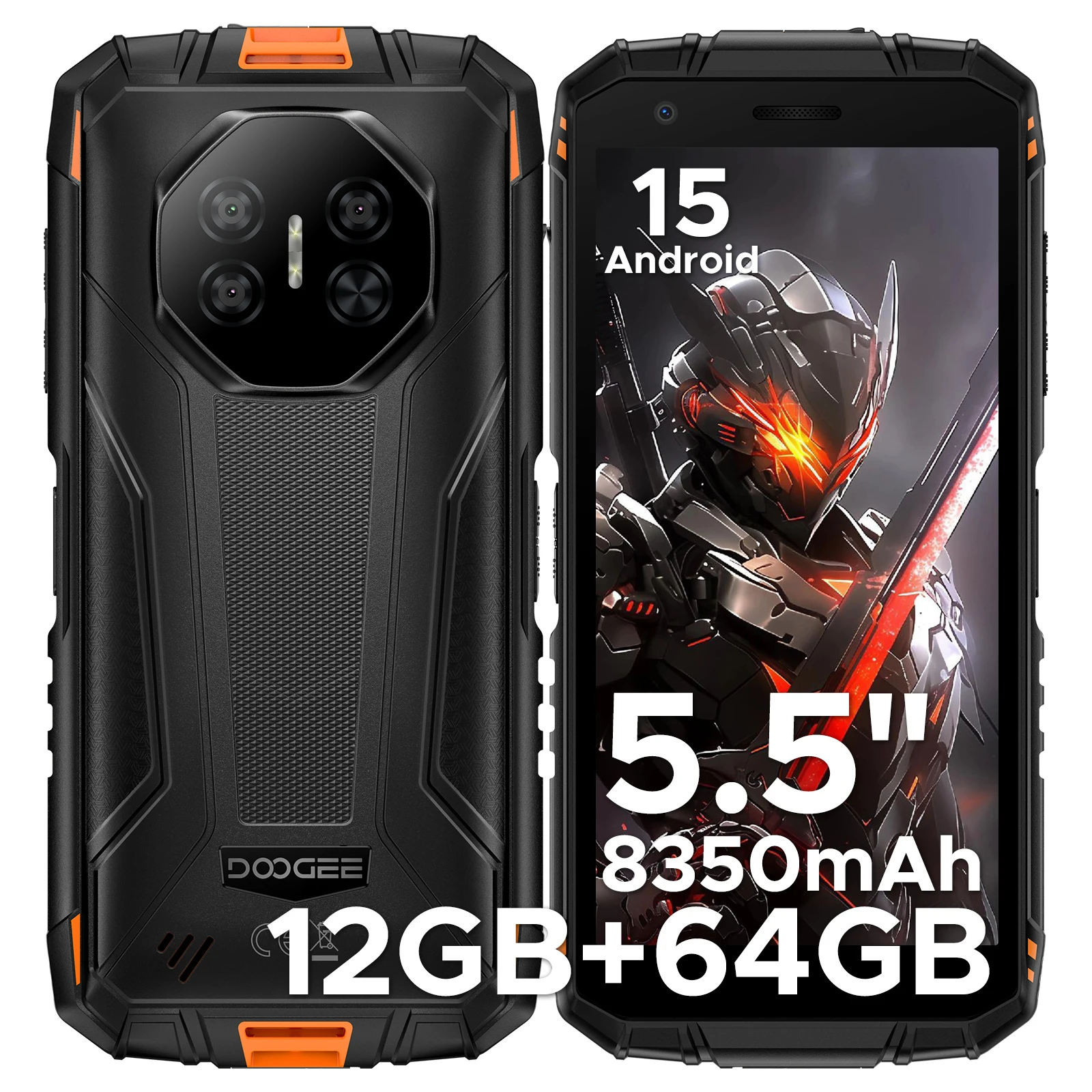 DOOGEE 5,5" Fire 3 Robuuste Telefoon 12GB RAM (3+9) 64GB ROM 8350mAh Batterij Android 15 Widevine L1 Google Pay Ondersteuning Smartphone NFC