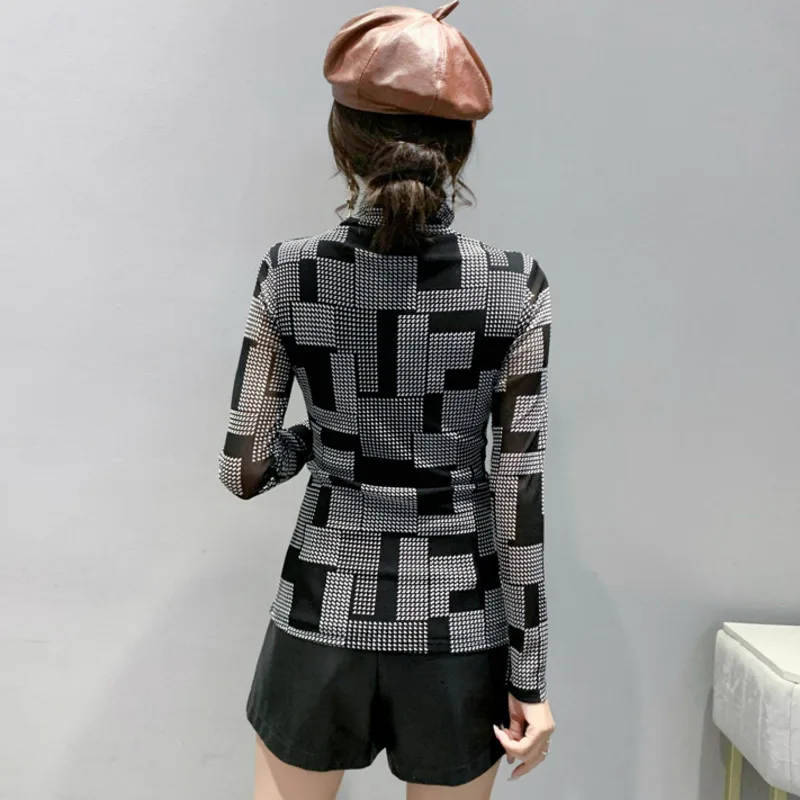 #8101 primavera autunno stampato T-Shirt donna di alta qualitร moda sottile dolcevita T-Shirt femminile maglia manica lunga donna top