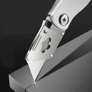 Cuchillo utilitario de aleación de aluminio plegable, bolsillo portátil Cambio rápido Cortador de la caja de cuchillas con clip de cinturón, cuchillo de alfombra de almacén 12 mejores ventas Matt Cutter - №7