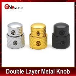 2Sets Professional Metal Guitar Tone Volume Knob Potentiometer Knob Cap Double Layer Electric Guitar Control Knob with Wrench