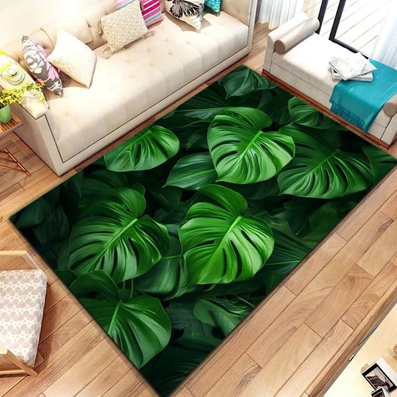 Tropical Leaf Pattern Carpet for Living Room Bedroom Plant Decor Floor Mat Non-Slip Kitchen Doormats Home Office Entry Foot Rug