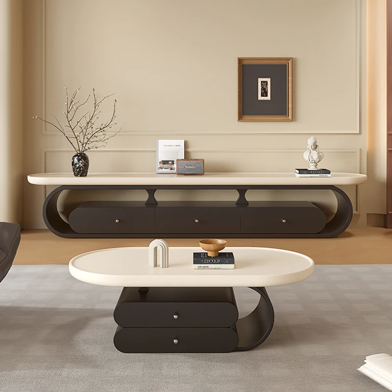 

Trendy Cream Style Tv Table Minimalist Modern European Aesthetic Tv Stand Elegant Display Mueble De Sala Modernos Home Furniture