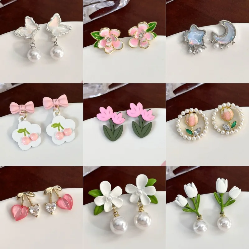 Sweet Flower Fruit Stud Earrings for Women Trendy Unique Style Spring Summer Collection High Quality Resin Daily Wear