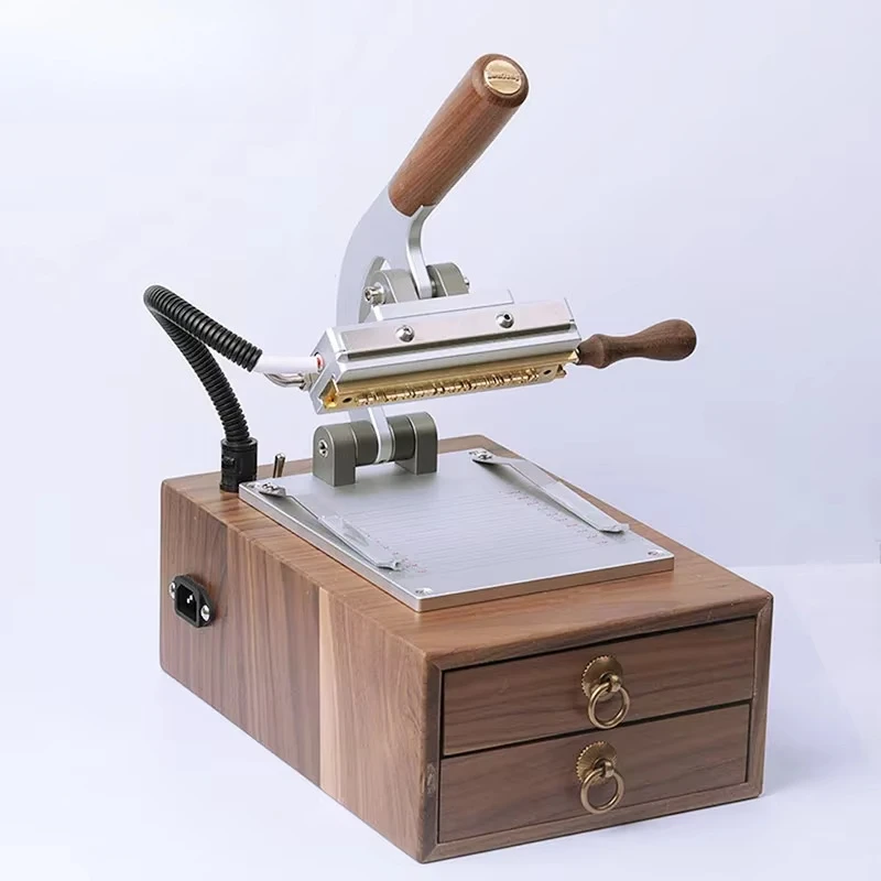 WT-90XT Desktop Walmut Wood Drawer Hot Stamping Machine for PVC Wood Leather Paper Plastic Logo Mold Letters Foil Stamp