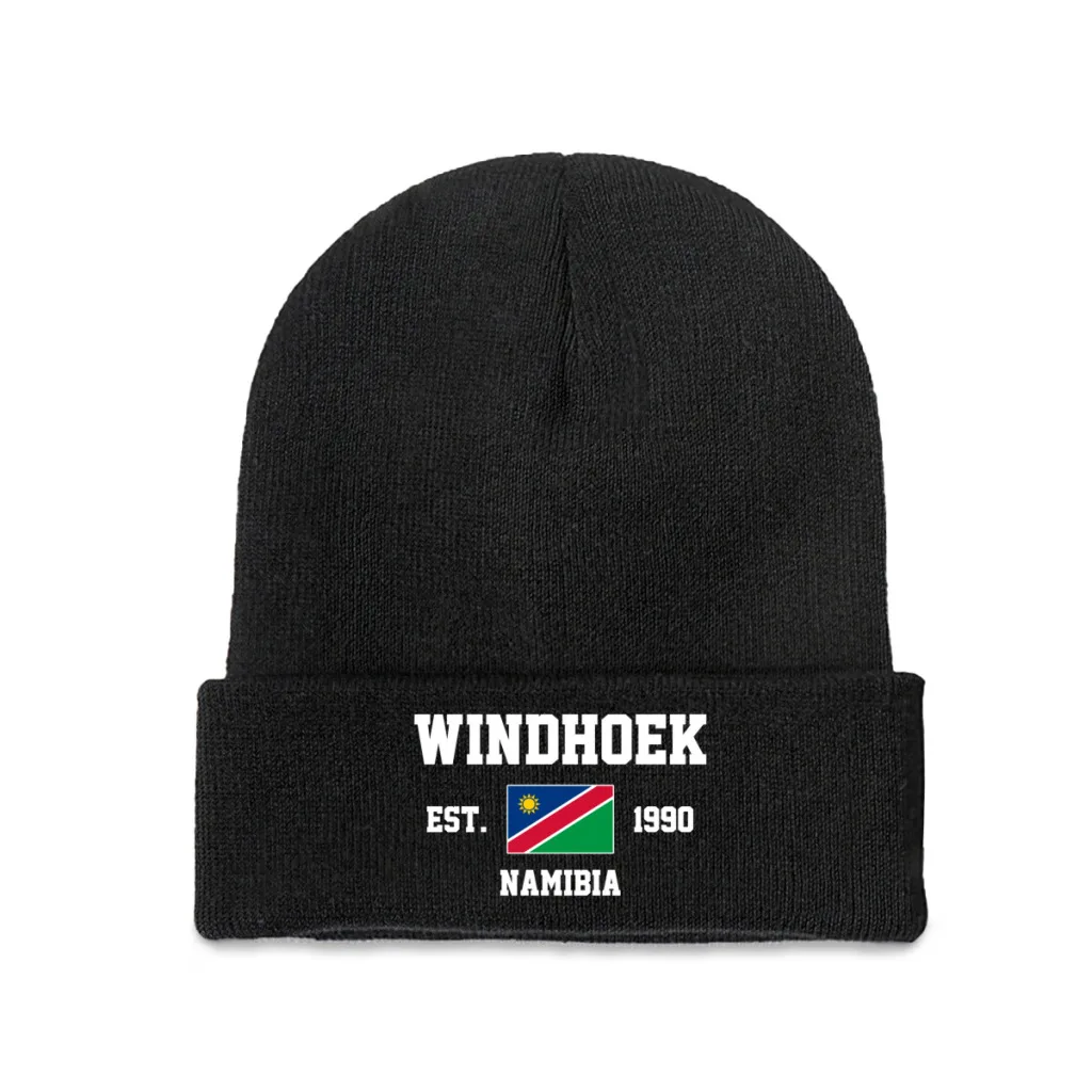 Namibia EST.1990 Windhoek Capital Men Women Unisex Knitted Hat Winter Autumn Print Beanie Cap Warm Bonnet