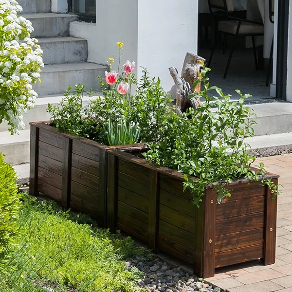 [Spray paint anti-corrosion wood flower box] Outdoor courtyard large flower pot rectangular balcony vegetable pot solid