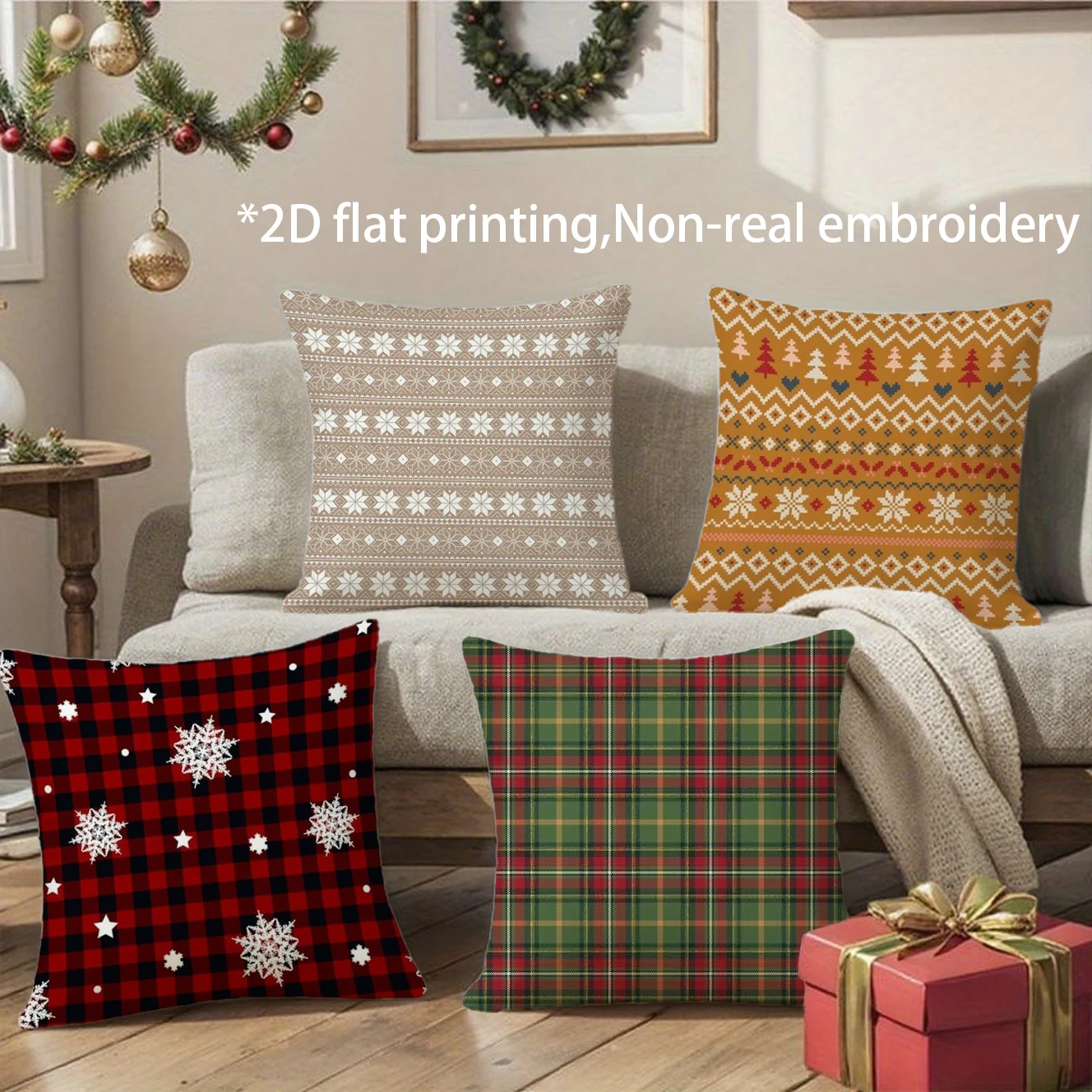 Christmas Style Throw Pillow Covers Pattern Cushion Cover Suitable for Sofa Bedroom Car Pillow Cover