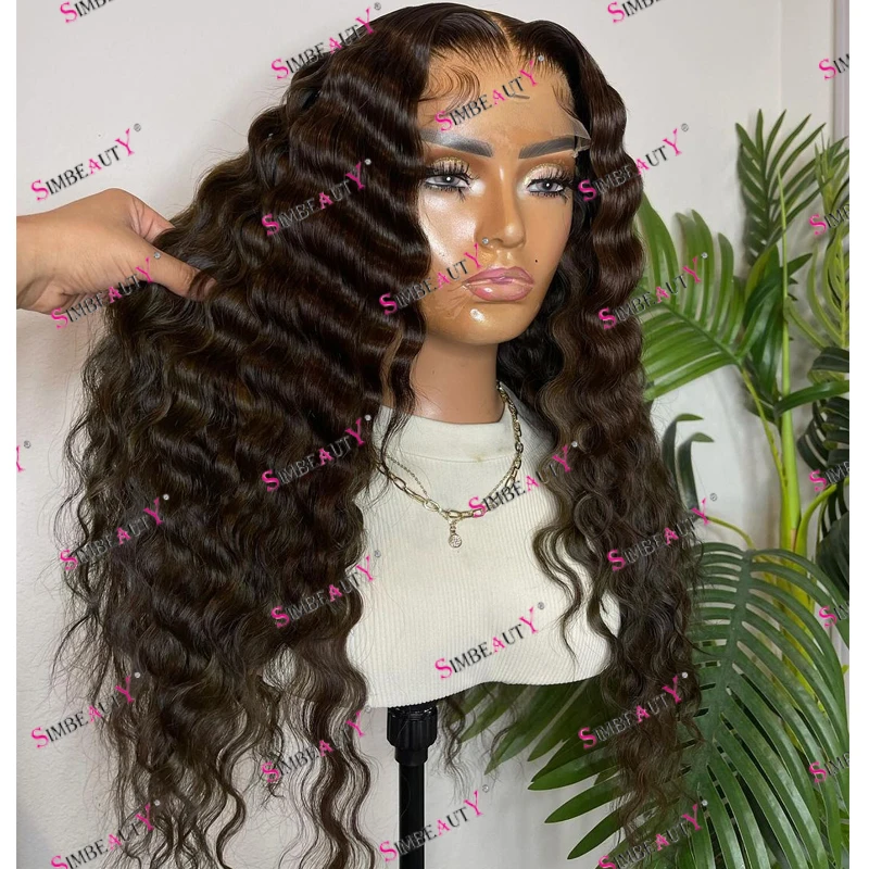 

100% Virgin Human Hair Dark Brown Deep Wave Full Swiss Lace Wigs for Black Women Natural Hairline Pre Plucked 360 Lace Front Wig