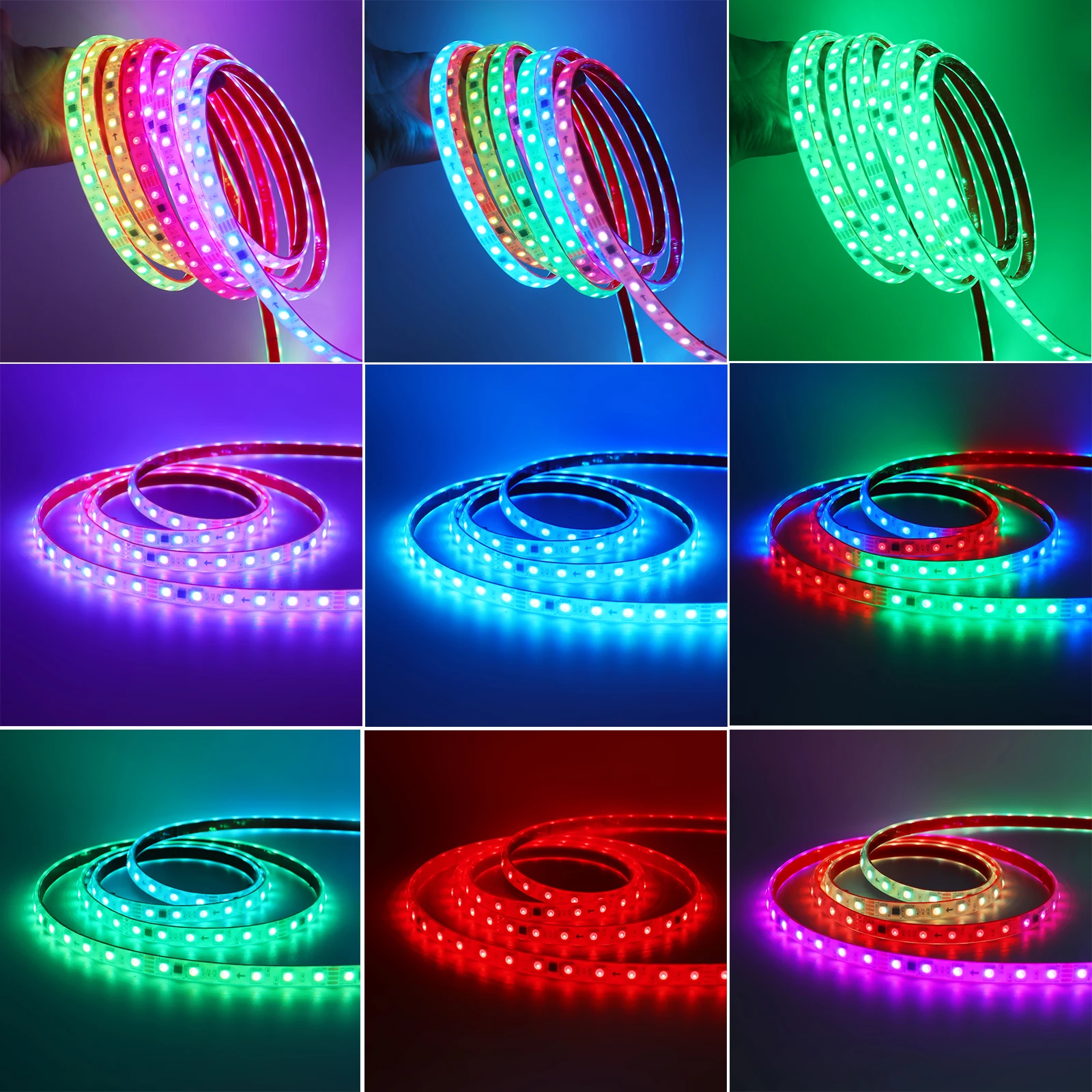 Imagem -02 - Fita Led Ws2811 Rgb ic Flexível 1m 5m 10m 1m 5m 24v Luz de Fundo Auto-adesivo 5050 60 Pixels à Prova Dágua