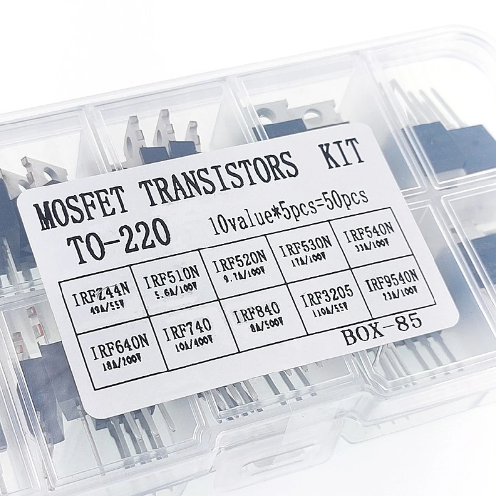 50PCS TO-220 MOSFET Kit 10 Values IRFZ44N IRF540N IRF3205 IRF640N Power Transistor Assortment